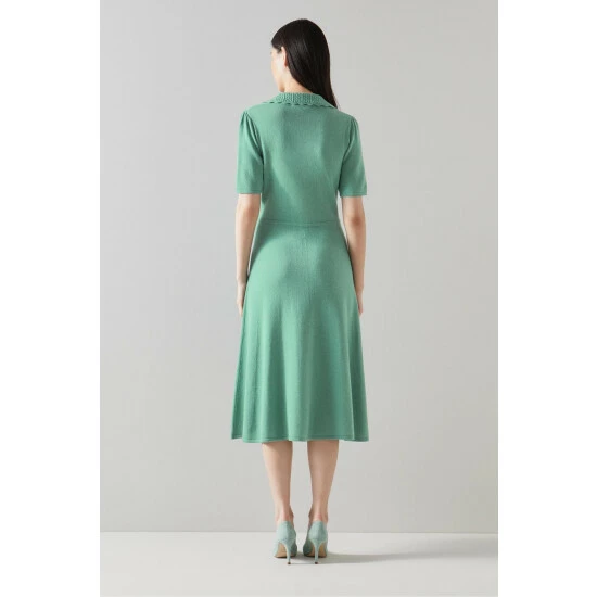 LK Bennett Julie Green Wool Organic Cotton Knitted Dress 2 LK Bennett Julie Green Wool Organic Cotton Knitted Dress - Image 2