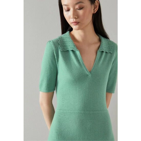 LK Bennett Julie Green Wool Organic Cotton Knitted Dress 4 LK Bennett Julie Green Wool Organic Cotton Knitted Dress - Image 4