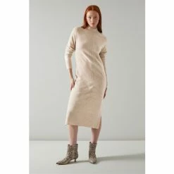 LK Bennett LKBennett Natural Bergen Oatmeal Merino-Blend Knitted Dress