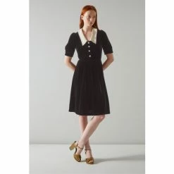 LK Bennett LKBennett Mimi Black Velvet Contrast Collar Dress