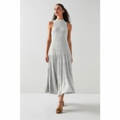 LK Bennett Silver Scott Sparkle Knit Pleated Dress