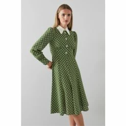 LK Bennett Green Mathilde Polka Dot Silk Tea Dress