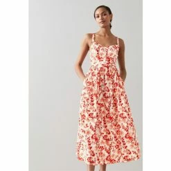 LK Bennett Marling White Cotton English Rose Print Sun Dress