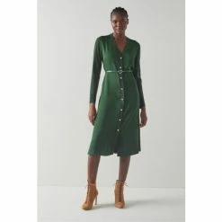 LK Bennett Green Marr Sheer Sleeve Knitted Dress
