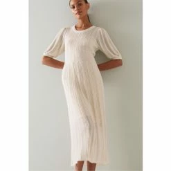 LK Bennett Cream Metallic Fibre Knitted Dress