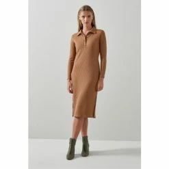 LK Bennett Ruby Recycled Polyester Blend Ribbed Brown Dress