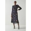 LK Bennett Blue Keira Camelia Print Silk Georgette Midi Dress