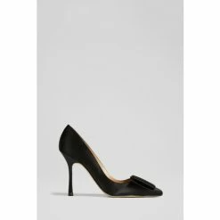 LK Bennett Agathe Black Satin Bow-Front Pointed Toe Courts