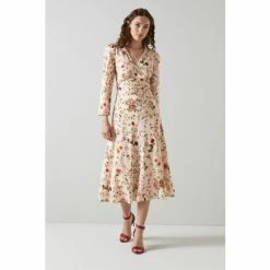LK Bennett Gabrielle Camelia Cream Print Silk Midi Dress
