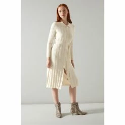 LK Bennett Natural Ali Merino-Blend Ribbed Knit Dress