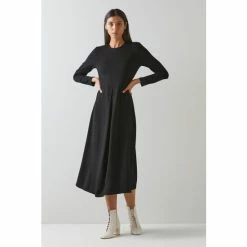 LK Bennett Womens Black Maria Jersey Fit And Flare Dress