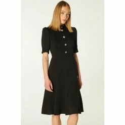 LK Bennett Esme Viscose Black Dress With Crystal Buttons