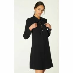 LK Bennett Millie Fluid Crepe Black Dress With Frill Neckline