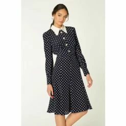 LK Bennett Blue Mathilde 30s' Style Polkadot Print Dress