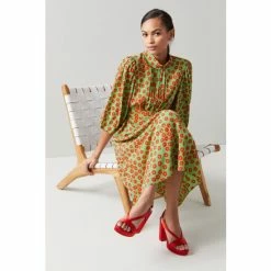 LK Bennett Green Tamara Mint And Red Blossom Print Silk Dress