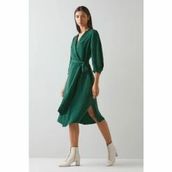 LK Bennett Green Dr Iris Fluid Cupro Dress