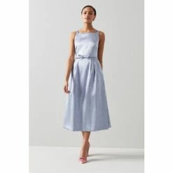 LK Bennett X Royal Ascot Rosalind Blue Satin Floral Jacquard Dress -LK Bennett Shop unnamed file 1142