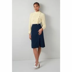 LK Bennett Tish Cream Silk And Navy Blue Crepe Dress