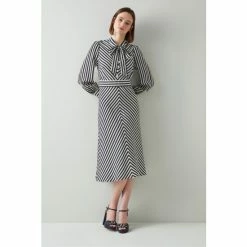 LK Bennett Marcellin Stripe Silk Dress Blue