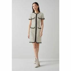 LK Bennett Cream Priya Stripe Tweed Dress