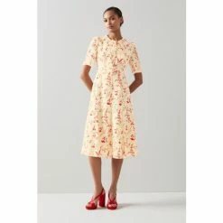LK Bennett X Royal Ascot Montana Cream Botanical Print Silk Tea Dress