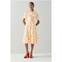 LK Bennett X Royal Ascot Montana Cream Botanical Print Silk Tea Dress -LK Bennett Shop unnamed file 1231