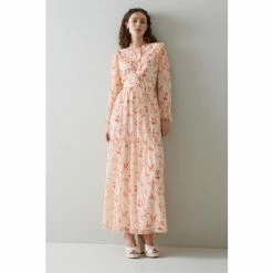 LK Bennett Red Florence Botanical Print Silk Maxi Dress