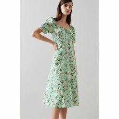 LK Bennett X Royal Ascot Phelia Mint Green Cotton Apple Blossom Print Summer Dress