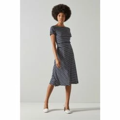 LK Bennett Quinn Navy Blue/Cream Stripe Jersey Summer Dress
