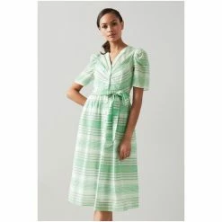 LK Bennett Green Hendrick Green And White Cotton-Silk Striped Shirt Dress -LK Bennett Shop unnamed file 1279