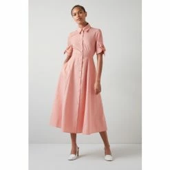LK Bennett Saffron Pink Cotton Metallic Stripe Shirt Dress