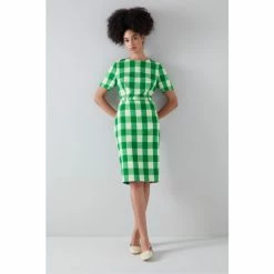 LK Bennett Blue Maren Green And Cream Large Check Dress