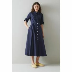 LK Bennett Saffron Navy Blue Cotton Shirt Dress