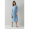 LK Bennett X Royal Ascot Blue Coddington Silk Apple Blossom Print Dress