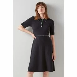 LK Bennett Black Liv Merino Wool-Cotton Knitted Dress