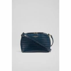 LK Bennett Navy Blue Hudson Croc Effect Leather Cross-Body Bag
