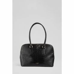 LK Bennett Jamie Croc Effect Leather Black Tote Bag
