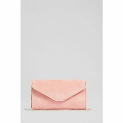LK Bennett Dominica Clay Pink Suede Clutch Bag