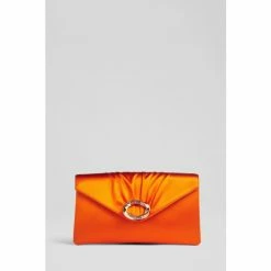 LK Bennett Serena Orange Satin Clutch