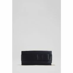LK Bennett Catalina Black Satin Bow Detail Clutch