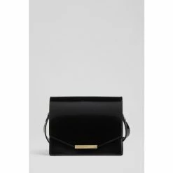 LK Bennett Dawsey High-Shine Leather Cross-Body Shoulder Black Bag