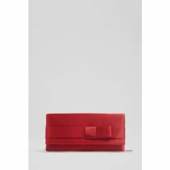 LK Bennett Red Catalina Satin Bow Detail Clutch