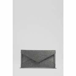 LK Bennett Kendall Glitter Fabric Envelope Black Clutch Bag