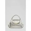 LK Bennett LKBennett Metallic Mini Harbour Gunmetal Croc-Effect Leather Trapeze Tote Bag