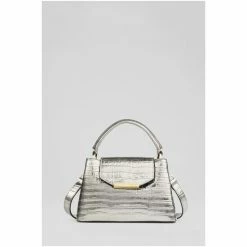 LK Bennett LKBennett Metallic Mini Harbour Gunmetal Croc-Effect Leather Trapeze Tote Bag -LK Bennett Shop unnamed file 1552