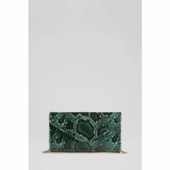 LK Bennett LKBennett Green Dominica Snake-Effect Leather Clutch Bag
