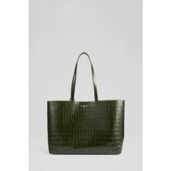 LK Bennett LKBennett Green Adele Forest Recycled Croc-Effect Leather Tote Bag