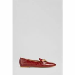 LK Bennett Red Daphne Croc-Effect Patent Leather Loafers