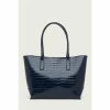 LK Bennett Lacey Navy Blue Croc-Effect Leather Tote Bag
