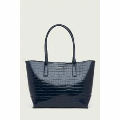 LK Bennett Lacey Navy Blue Croc-Effect Leather Tote Bag